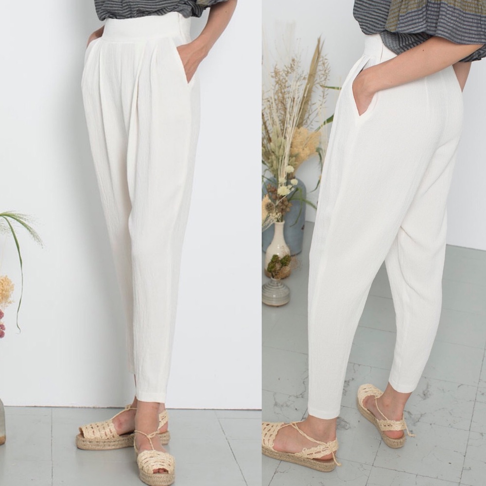 NWT Sita Murt White Embossed High Waisted Trousers - Picture 1 of 8